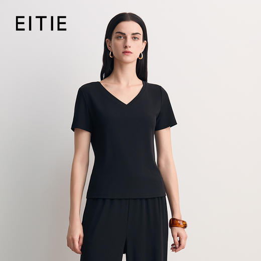 EITIE爱特爱简约舒适百搭显瘦V领短袖T恤上衣2026春季新款8513214 商品图0