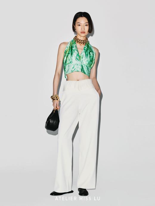 【京都晨雨】品牌定染印花桑蚕丝露背短上衣 商品图1