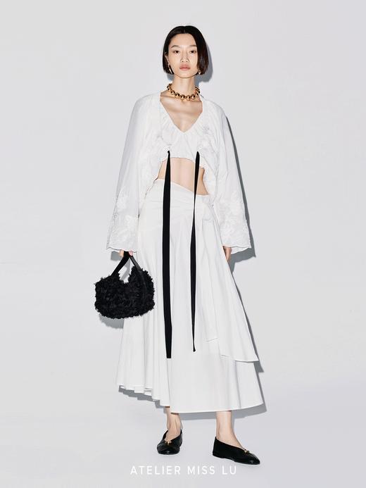 【扶桑花少女】抽褶飘带设计立体刺绣肌理披风上衣 商品图4