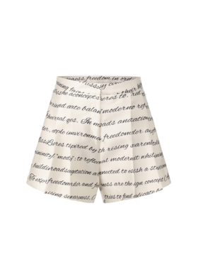 【午后书写】英文印花压褶设计A字短裤