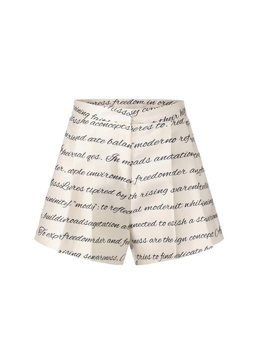 【午后书写】英文印花压褶设计A字短裤 商品图0