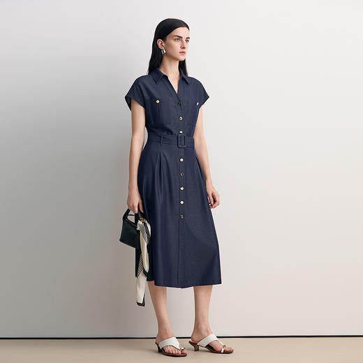 EITIE爱特爱显瘦V领收腰A字复古通勤气质连衣裙2026春季新款8507225 商品图3