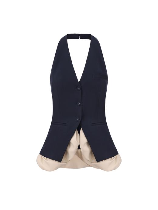 【云上天鹅湖】云朵环绕拼接削肩收腰露背马甲 商品图0