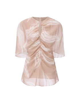 【鸢尾情书】品牌定染印花褶皱设计飘片收腰上衣