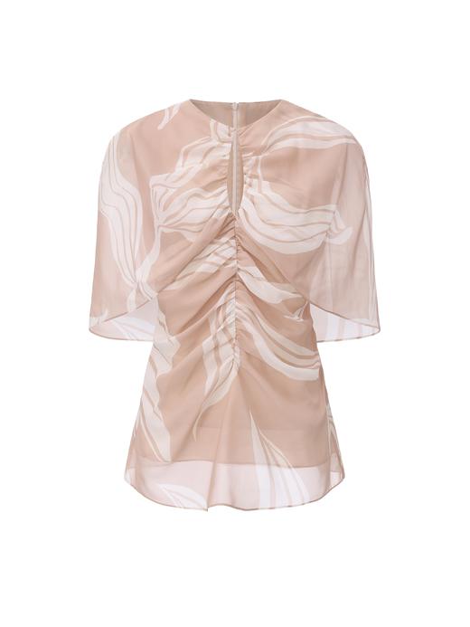 【鸢尾情书】品牌定染印花褶皱设计飘片收腰上衣 商品图0