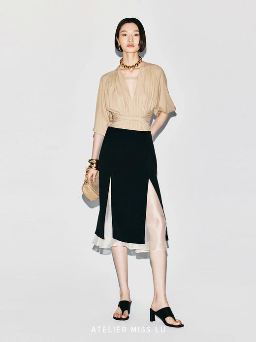 【夜莺双重奏】双开衩设计薄纱拼接双层直身半裙 商品图3