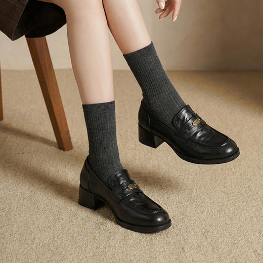 【羊皮革】西村名物2026年春季新款厚底粗跟防滑舒适百搭优雅深口单鞋乐福鞋T26AM17981 商品图4