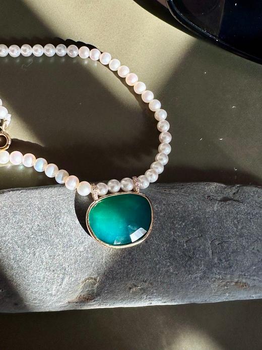 SpoiledBrat Jewelry18K金珍珠绿玉髓钻石项链 商品图4