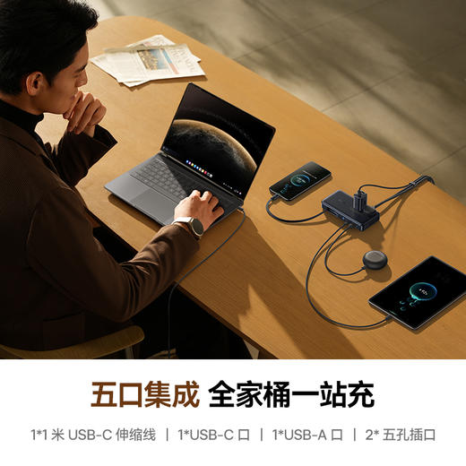 【智慧办公组合】倍思 EnerCore CD11 多合一充电站 2AC+1U+1C+伸缩线C 67W +倍思 Editor 长续航屏显 无线鼠标 商品图2
