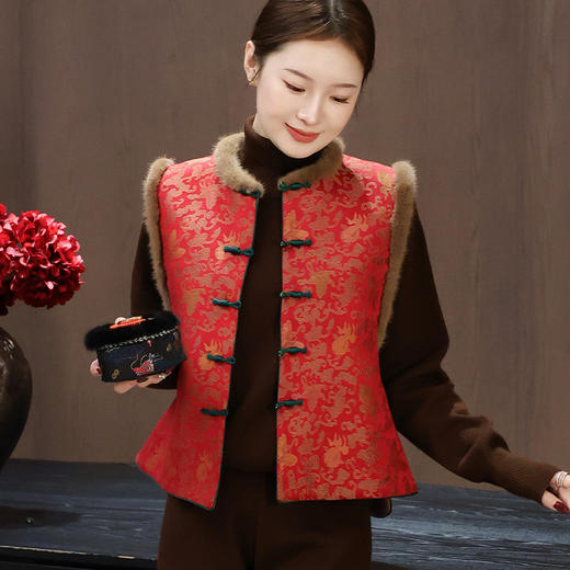 【预售7天】良木礼香云纱水貂马甲（2630） 商品图0