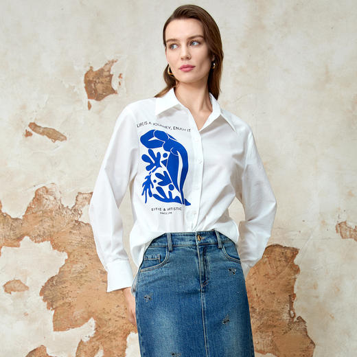 EITIE爱特爱气质通勤印花干练直筒衬衫上衣春新款8109803 商品图2