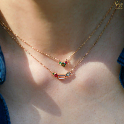 SpoiledBrat Jewelry18K金红宝石 绿碧玺 沙佛莱石项链 商品图2