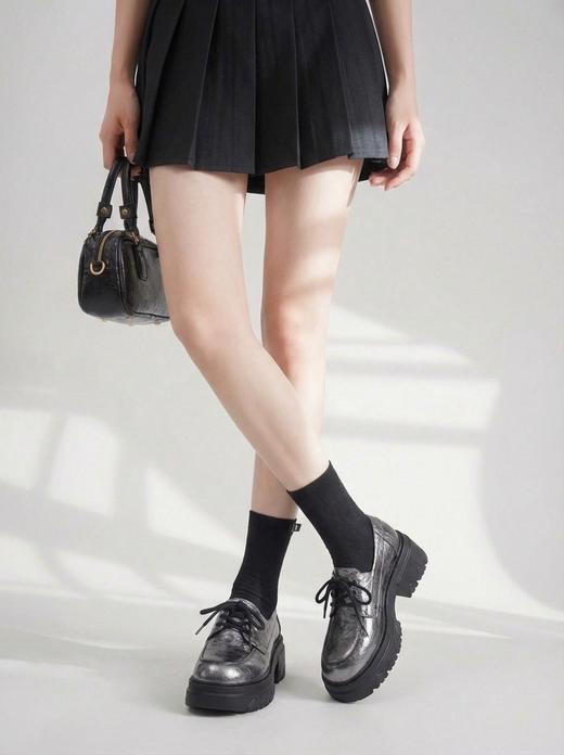 【牛皮革】西村名物2026年春季新款舒适厚底增高防滑纯色系带深口单鞋乐福鞋T26AM17911 商品图3