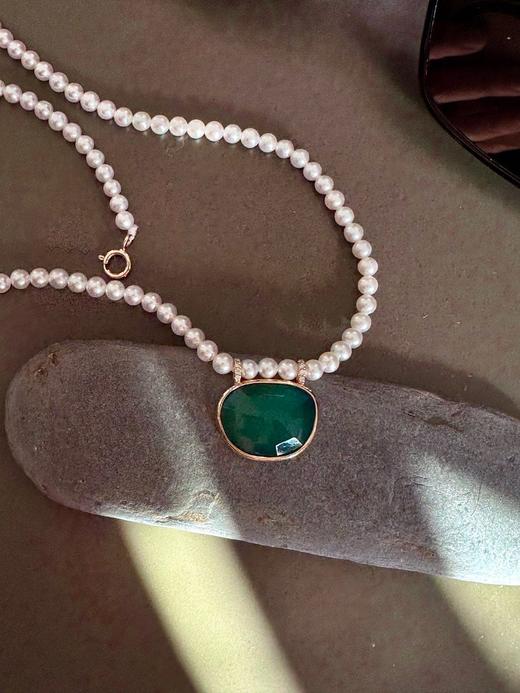 SpoiledBrat Jewelry18K金珍珠绿玉髓钻石项链 商品图5