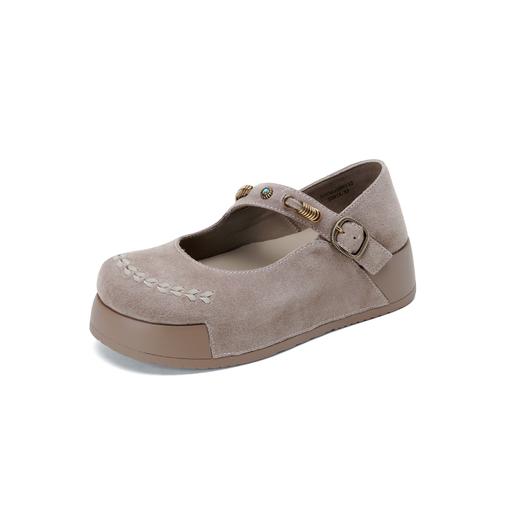 【牛剖层皮】西村名物2026年春季新款舒适厚底防滑绒面敞口玛丽珍浅口单鞋X26AE16891 商品图1