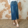 EITIE爱特爱春季新款时尚经典复古高腰开叉显瘦通勤牛仔半身裙8106812 商品缩略图2
