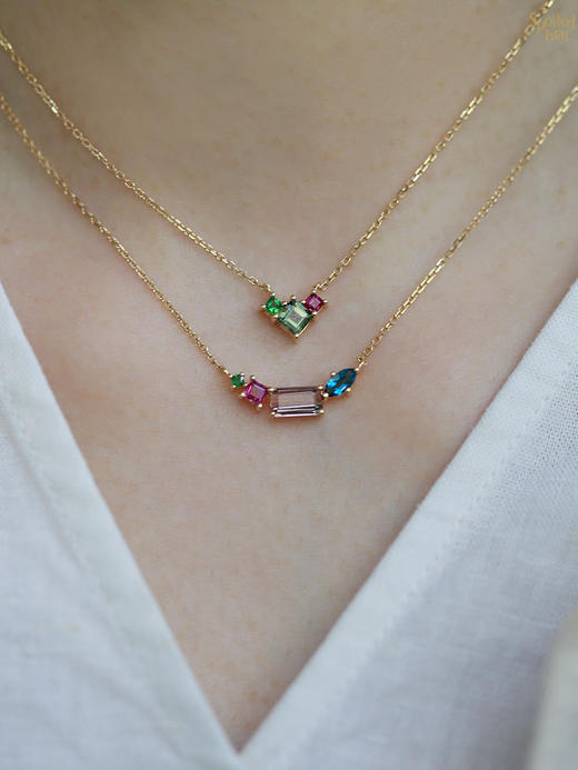 SpoiledBrat Jewelry18K金红宝石 绿碧玺 沙佛莱石项链 商品图3
