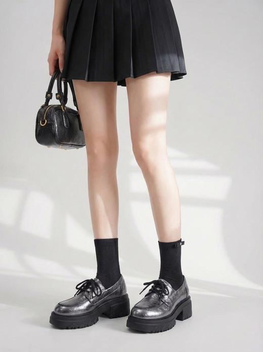 【牛皮革】西村名物2026年春季新款舒适厚底增高防滑纯色系带深口单鞋乐福鞋T26AM17911 商品图2