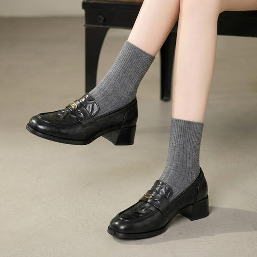 【羊皮革】西村名物2026年春季新款厚底粗跟防滑舒适百搭优雅深口单鞋乐福鞋T26AM17981 商品图11