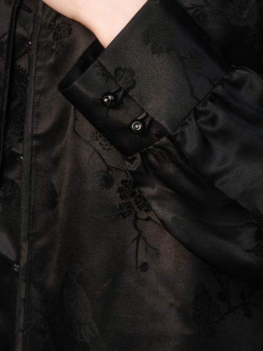 盛唐婧 | 新中式桑蚕丝百搭立领对襟衬衫-黑色 商品图3