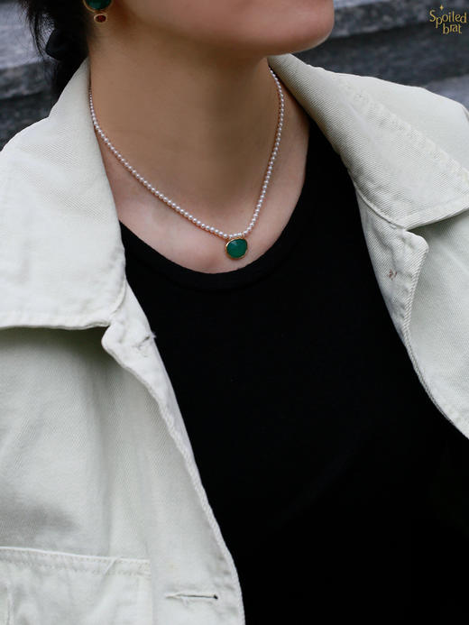 SpoiledBrat Jewelry18K金珍珠绿玉髓钻石项链 商品图1