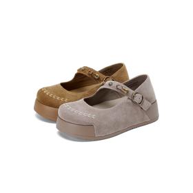 【牛剖层皮】西村名物2026年春季新款舒适厚底防滑绒面敞口玛丽珍浅口单鞋X26AE16891