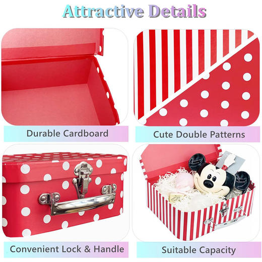 三件套手提箱 圆点条纹图案手提包 时尚玩具礼品收纳 新年礼物与装饰的可套装礼盒 商品图5