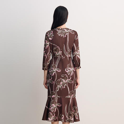 EITIE爱特爱法式印花收腰V领鱼尾裙摆系带连衣裙2026春季新款8507222 商品图4