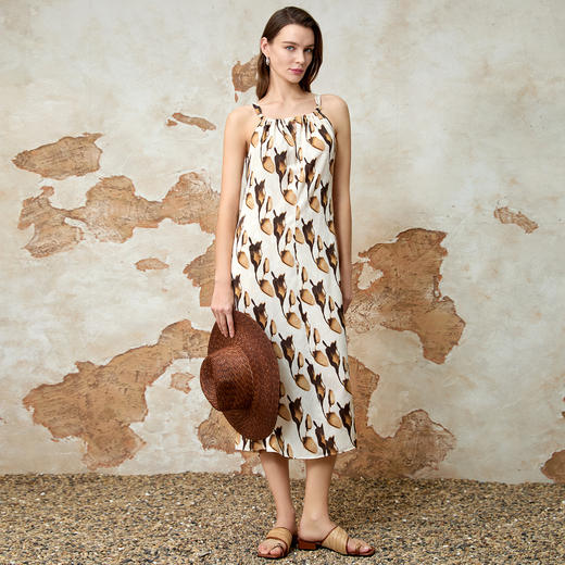 EITIE爱特爱度假风优雅宽松印花吊带连衣裙春季新款8107823 商品图1