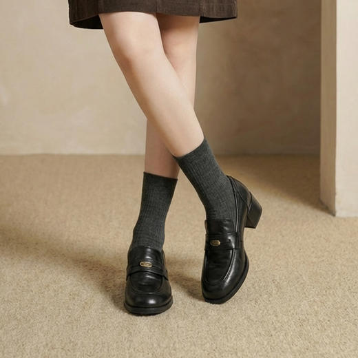 【羊皮革】西村名物2026年春季新款厚底粗跟防滑舒适百搭优雅深口单鞋乐福鞋T26AM17981 商品图3