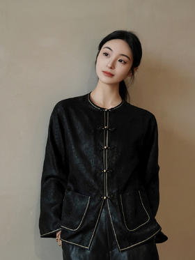 盛唐婧 | 新中式香云纱花罗对襟开衫外套