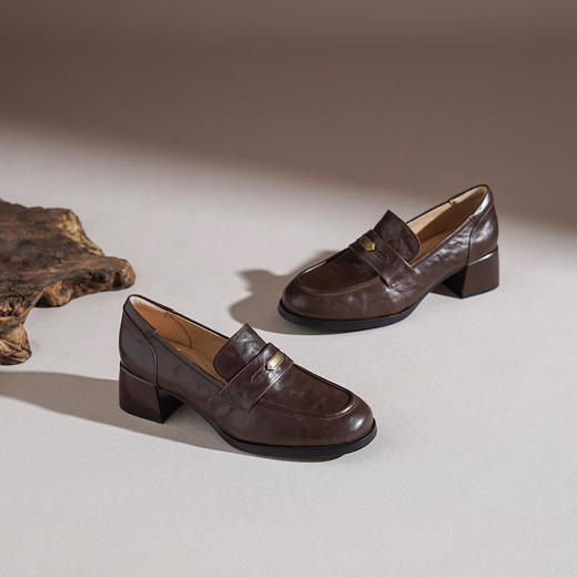 【羊皮革】西村名物2026年春季新款厚底粗跟防滑舒适百搭优雅深口单鞋乐福鞋T26AM17981 商品图8