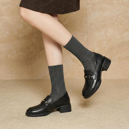 【牛皮革】西村名物2026年春季新款舒适厚底粗跟原皮软面深口单鞋乐福鞋T26AM18111 商品图2