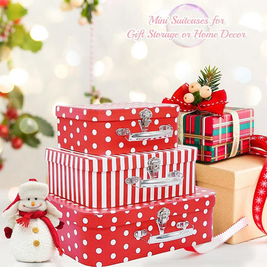 三件套手提箱 圆点条纹图案手提包 时尚玩具礼品收纳 新年礼物与装饰的可套装礼盒 商品图0