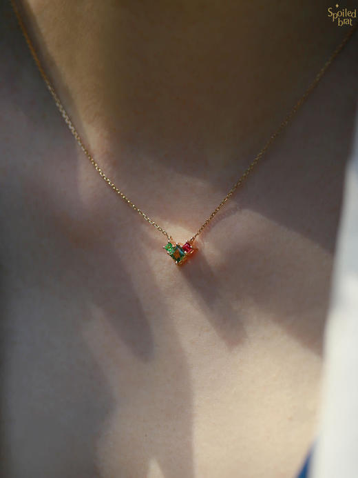 SpoiledBrat Jewelry18K金红宝石 绿碧玺 沙佛莱石项链 商品图1