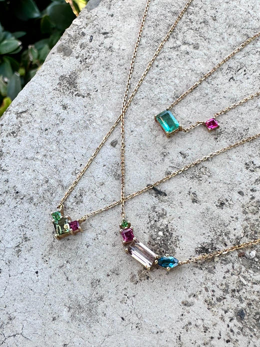 SpoiledBrat Jewelry18K金红宝石 绿碧玺 沙佛莱石项链 商品图5