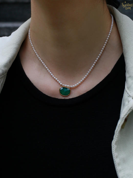 SpoiledBrat Jewelry18K金珍珠绿玉髓钻石项链 商品图2