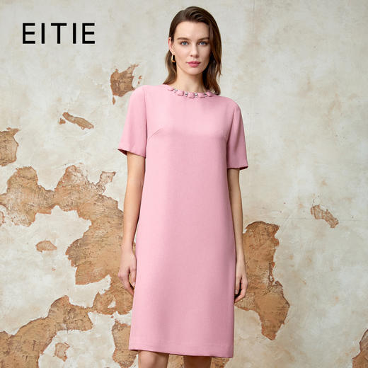 EITIE爱特爱精致优雅小香风直筒显瘦粉色连衣裙春新款8107821 商品图0