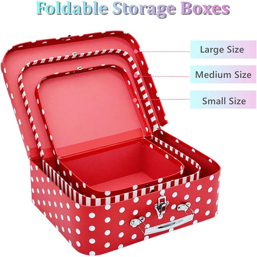 三件套手提箱 圆点条纹图案手提包 时尚玩具礼品收纳 新年礼物与装饰的可套装礼盒 商品图4