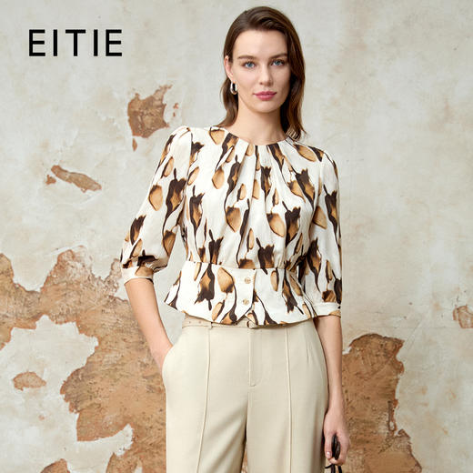 EITIE爱特爱春季新款圆领气质通勤印花上衣8113810 商品图0
