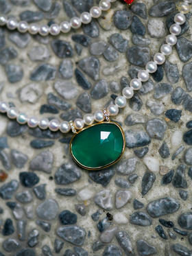 SpoiledBrat Jewelry18K金珍珠绿玉髓钻石项链