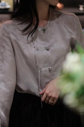 盛唐牡丹 | 时髦玉扣花香引蝶对襟女衬衫-紫色