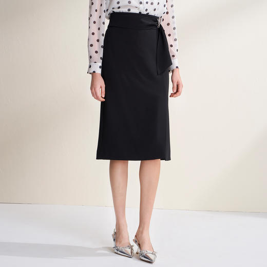 EITIE爱特爱简约通勤黑色高腰显瘦开叉半身裙2026春季新款A2606101 商品图2