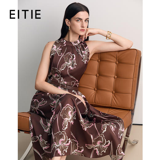 EITIE爱特爱印花无袖复古优雅气质修身连衣裙2026春季新款8507223 商品图0