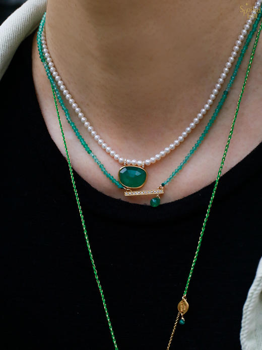 SpoiledBrat Jewelry18K金珍珠绿玉髓钻石项链 商品图3