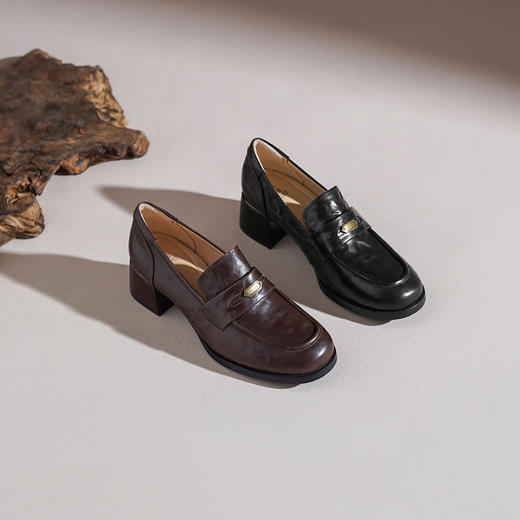 【羊皮革】西村名物2026年春季新款厚底粗跟防滑舒适百搭优雅深口单鞋乐福鞋T26AM17981 商品图1