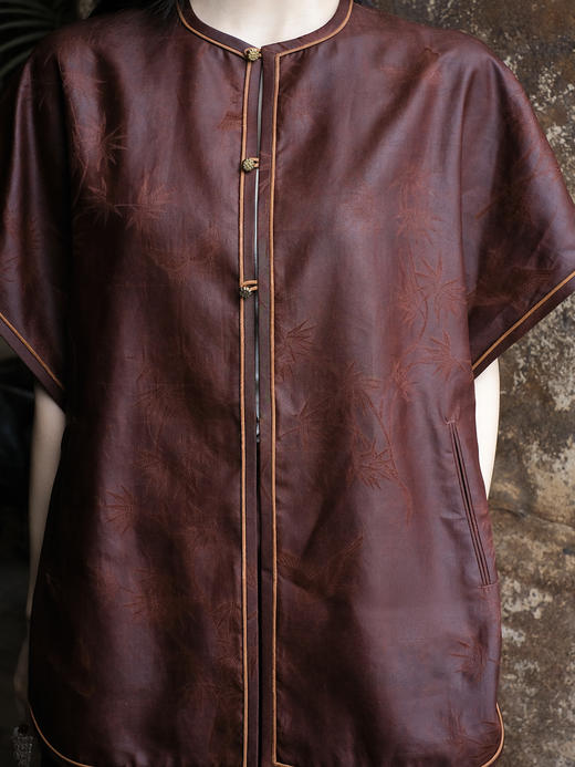 盛唐牡丹 | 紫檀色重缎红云纱正反两穿外套 商品图1