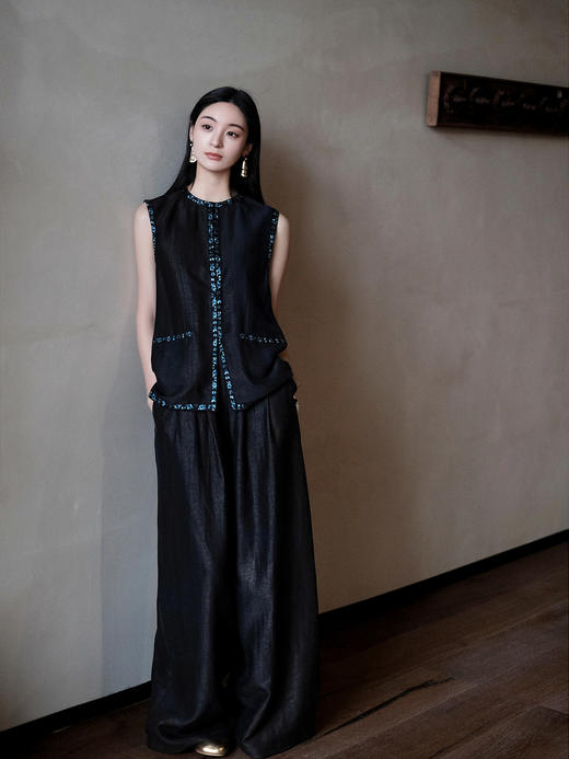 盛唐牡丹盛奢系列 | 青金石色龟纹香云纱三蓝绣马甲 商品图7