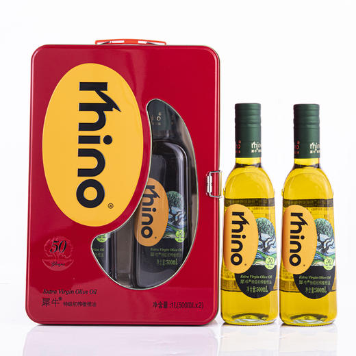 【年货】犀牛特级初榨橄榄油（红铁礼盒）500ml*2[iGO] 商品图0