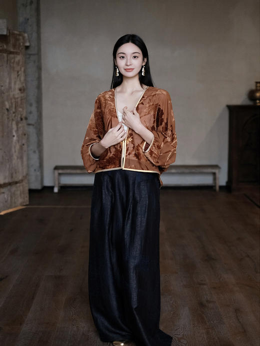 盛唐牡丹 | 真丝红云纱烂花绒外套 商品图1